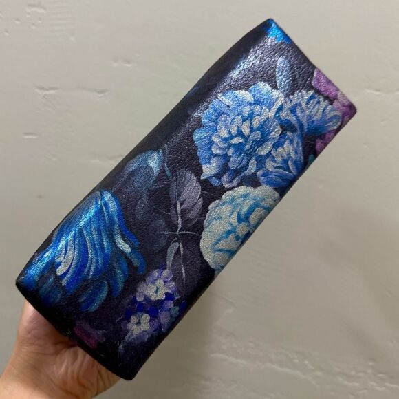 Floral Print Genuine Leather Handmade Kisslock Boxy Bag, Wristlet, Crossbody - Picture 13 of 14